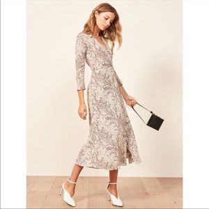 Reformation Cream Black Jaz Wrap Midi